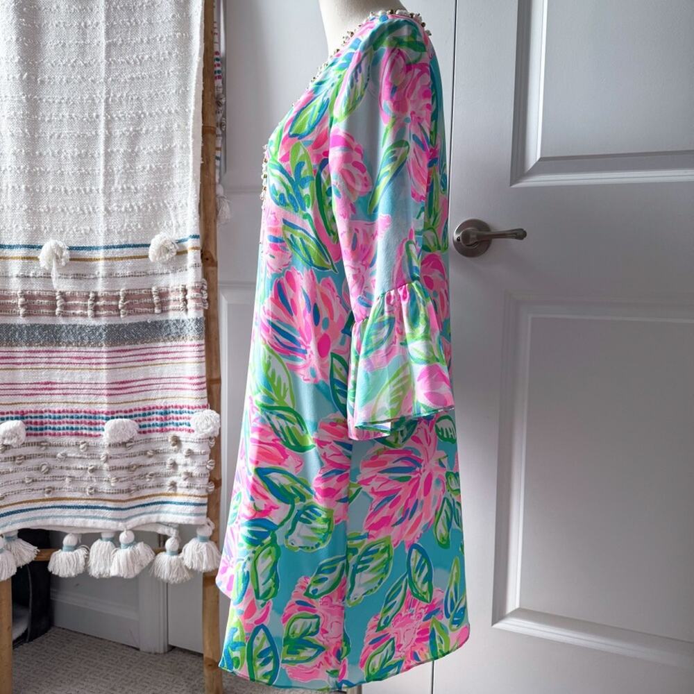 Lilly Pulitzer Elenora Multi Totally Blossom 100% Silk Embellished Dress Small - Picture 3 of 10